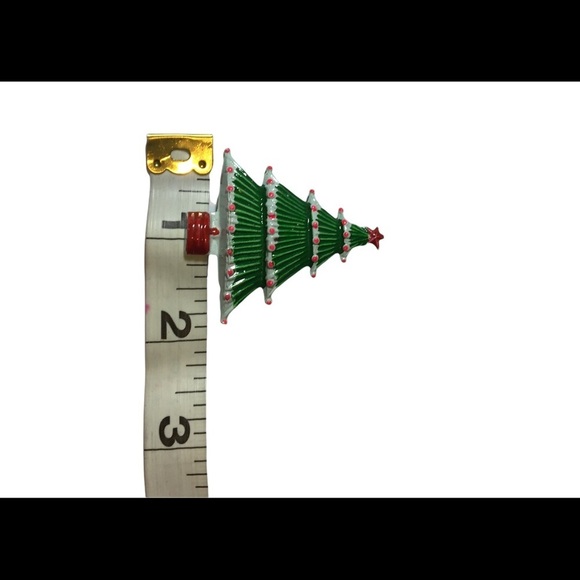 VINTAGE Christmas Tree Brooch pin green and red - Picture 4 of 6